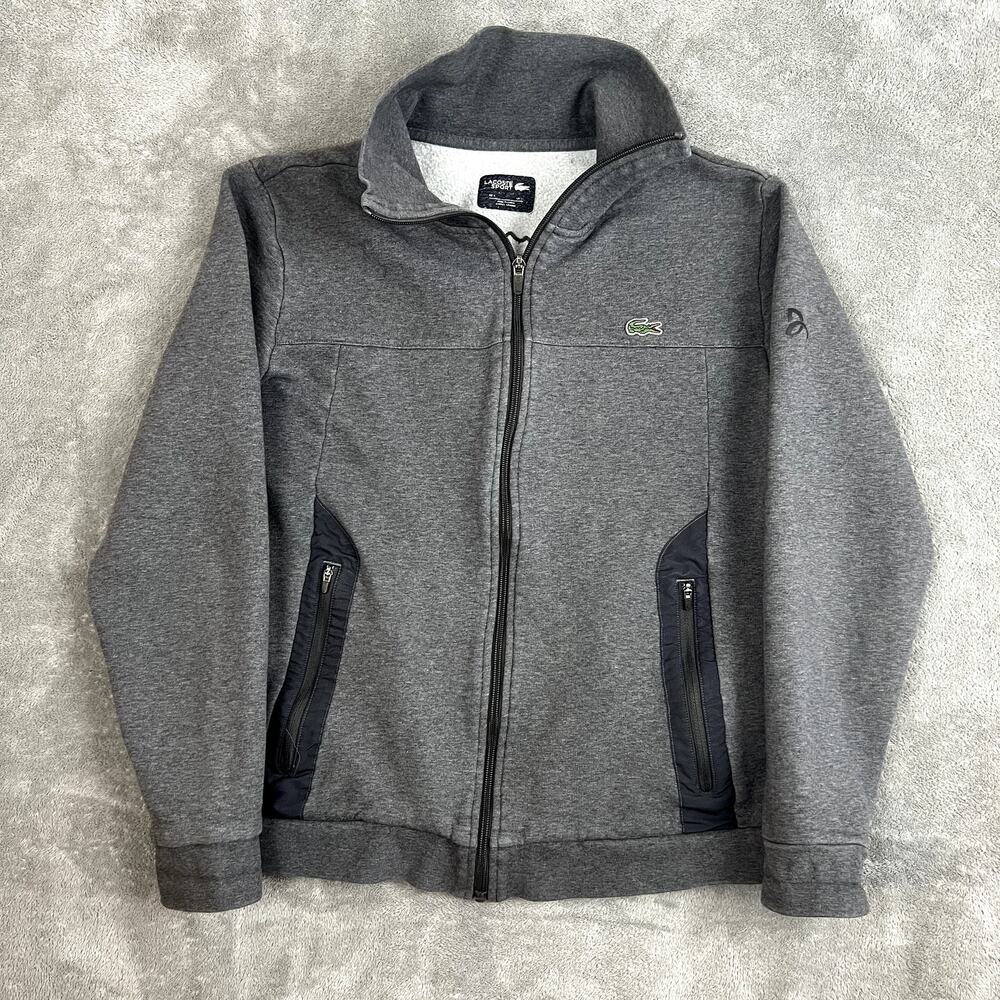 Lacoste Sport Track Jacket Mens M Grey Black Full Zip Embroidered Gator Classic